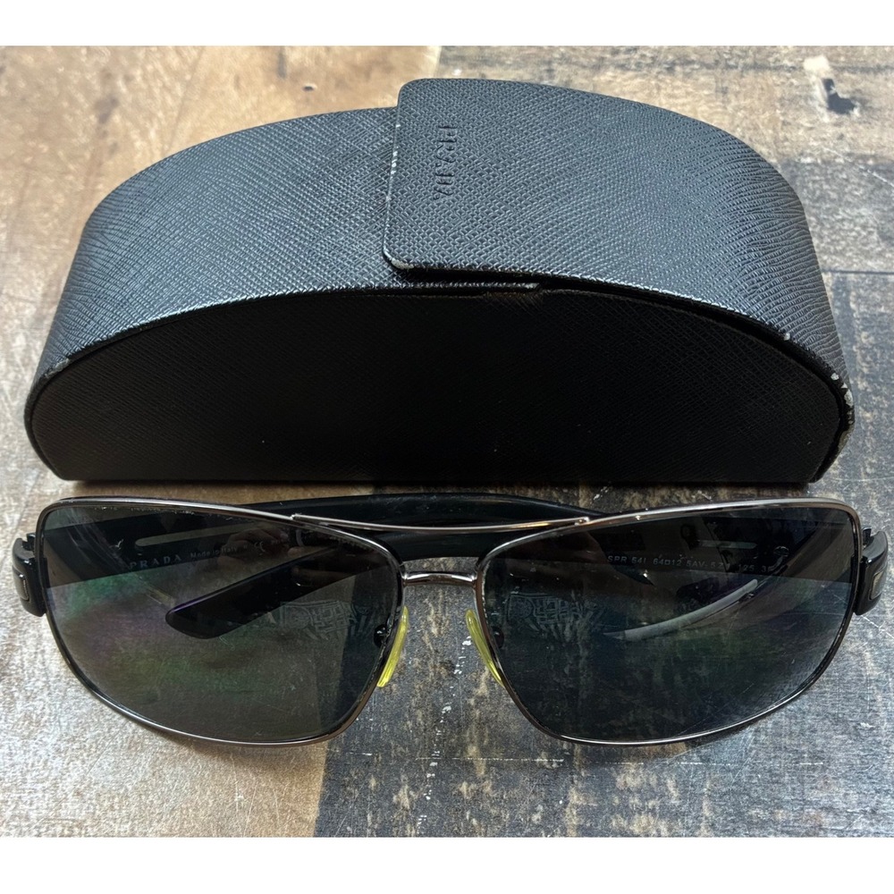 Prada Sunglasses SPR 54I Mens 64-12 Gunmetal Black Polarized Aviator Good